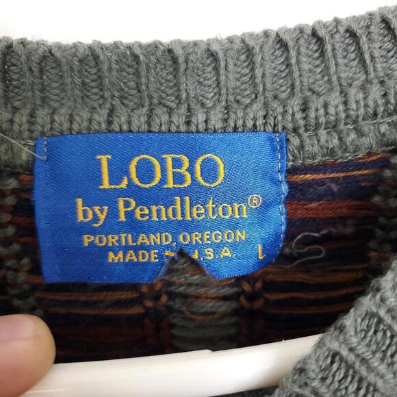 Lobo Pendleton Sweater Mens L USA Made Vintage Grandpa Chunky Striped 80s - Picture 4 of 7